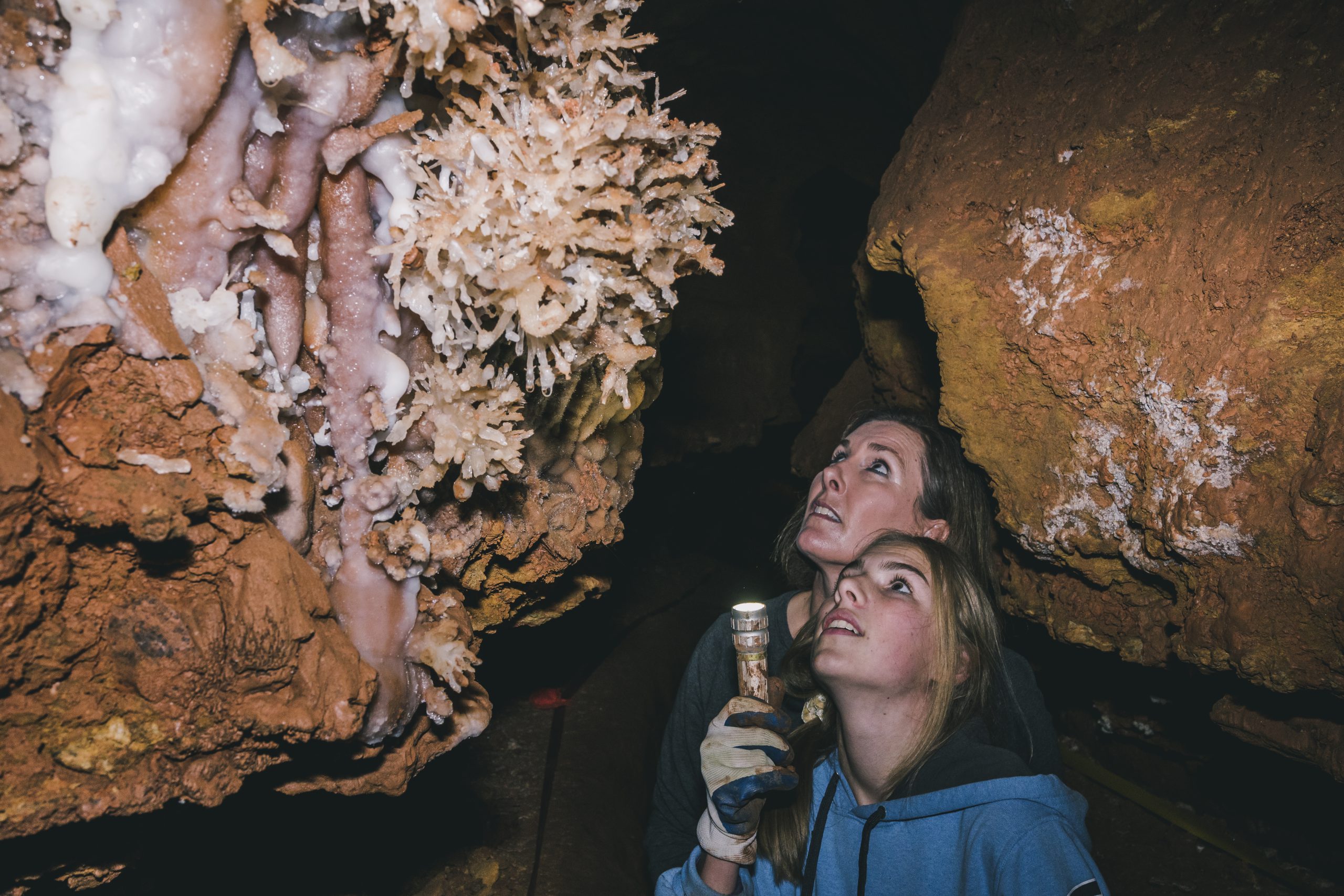 Homeschool student and mom learning about cave systems together