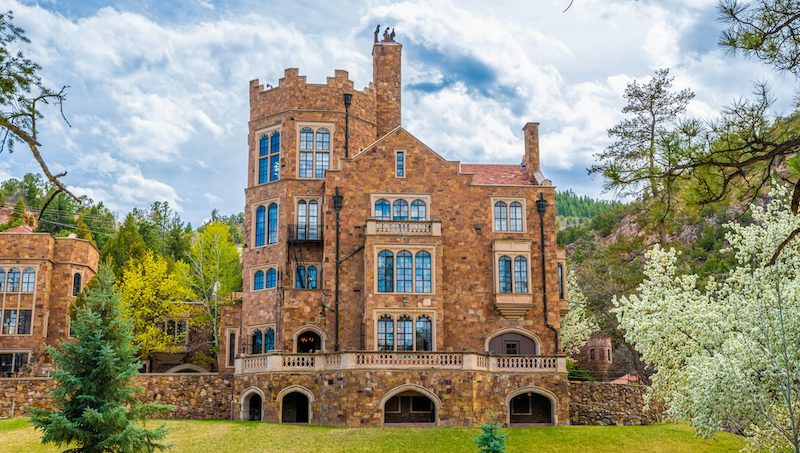 Colorado Springs, CO - May 06, 2022: A view of Glen Eyrie castle, a Tudor style castle